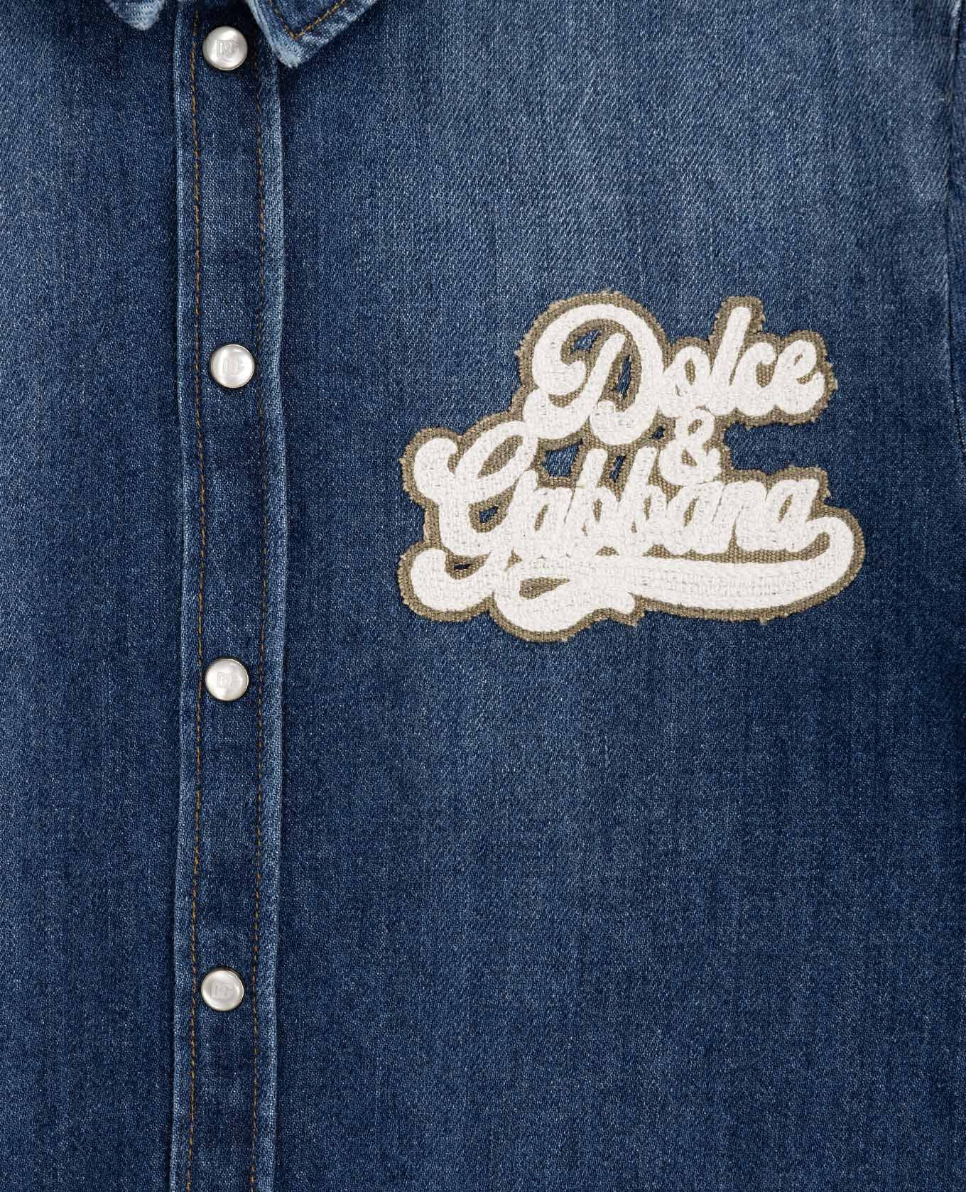 Children's blue denim shirt with logo patch Dolce&Gabbana 3