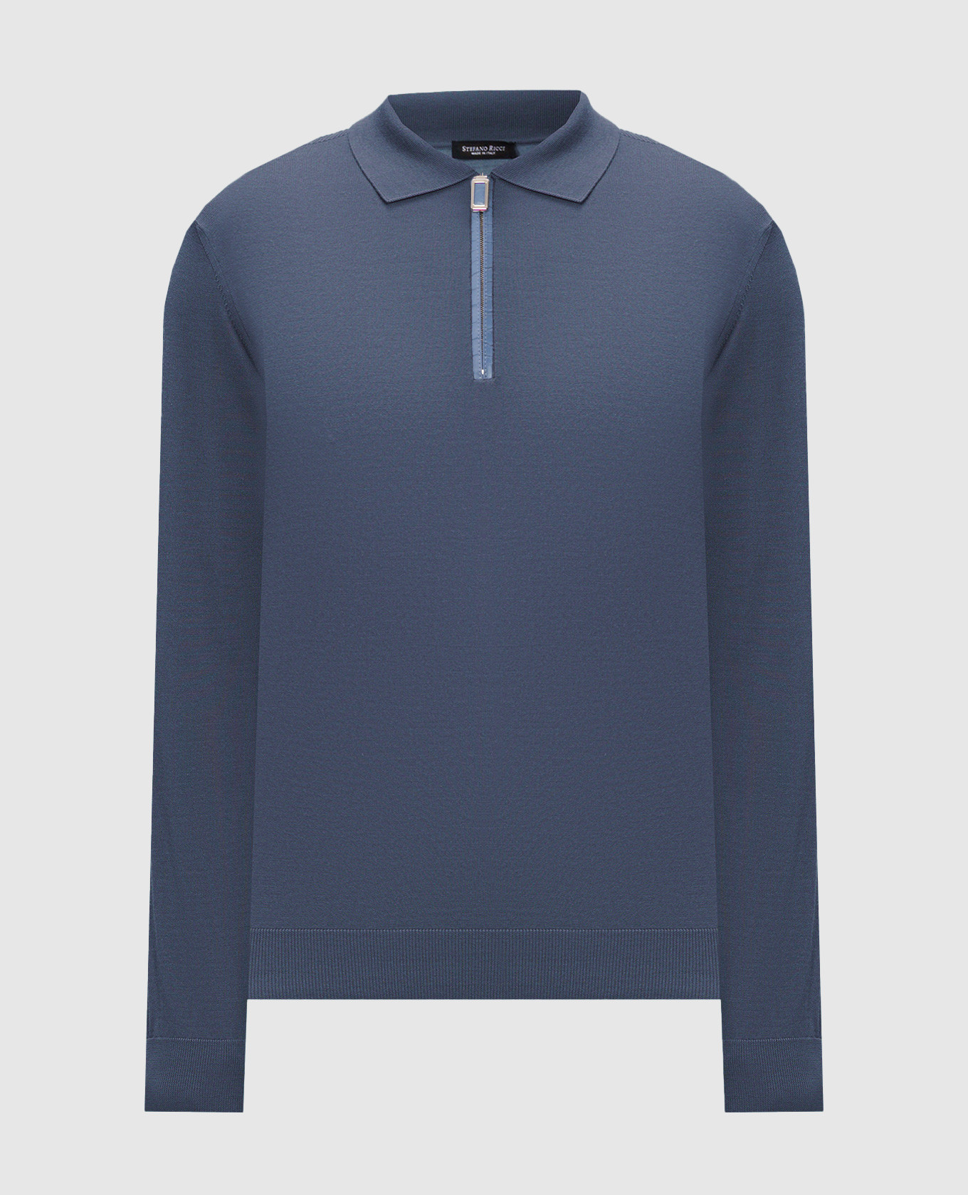 Blue wool and silk polo shirt