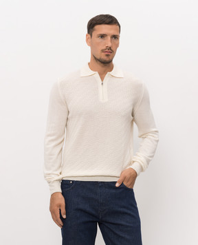 Cashmere&Whiskey Ivory merino wool polo shirt with pattern 1034