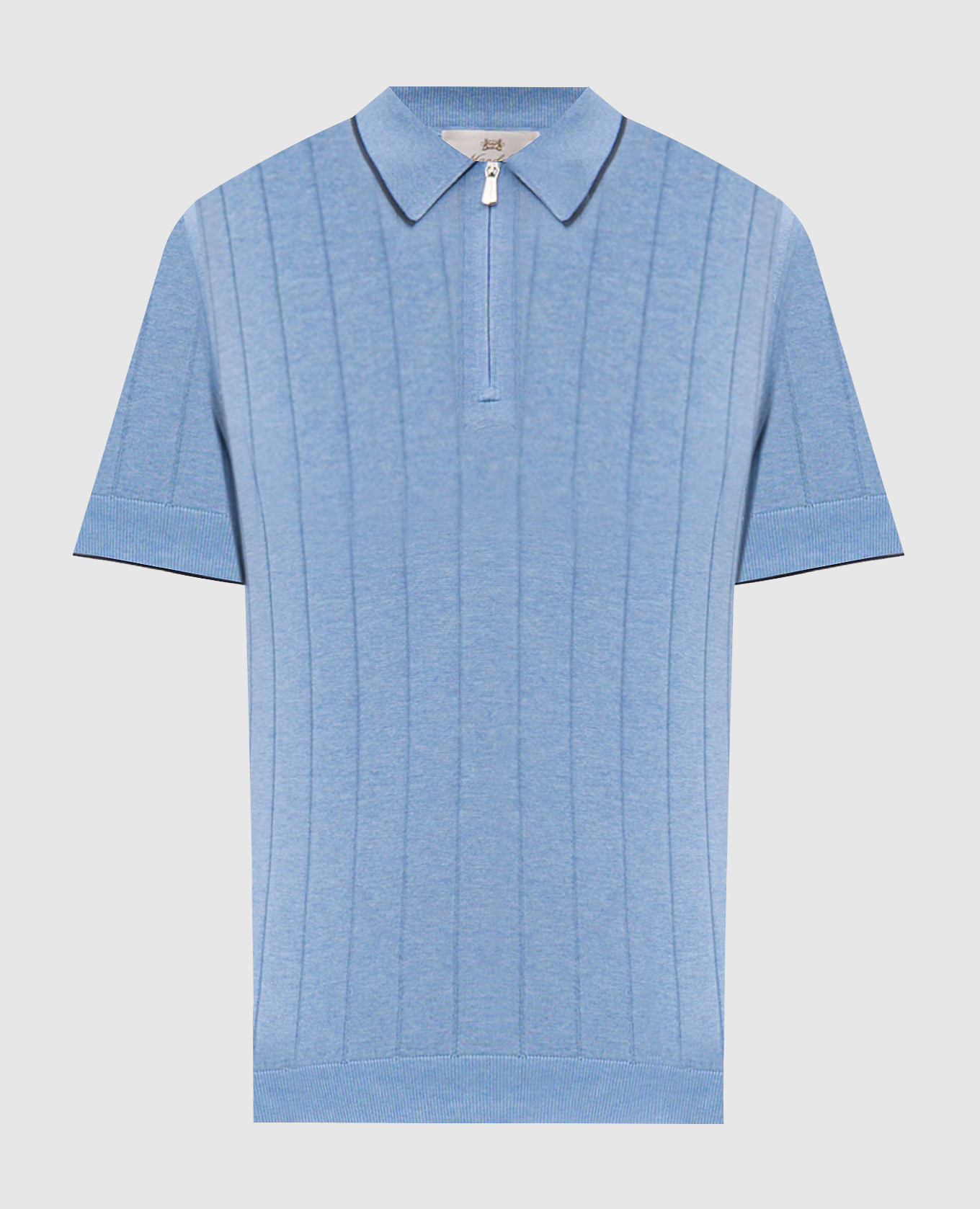 Blue striped silk polo shirt