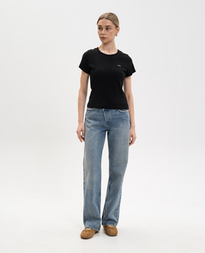 Juun.j Black T-shirt with logo patch JW6242W005