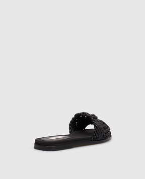 Agnona Black leather flip-flops with weaving LI1102L8265