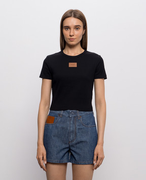 Fendi Black ribbed cropped T-shirt FS8110AW87