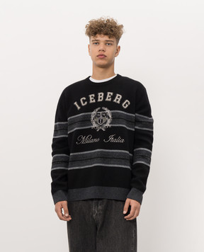 Iceberg Black wool sweater with textured logo A0019051