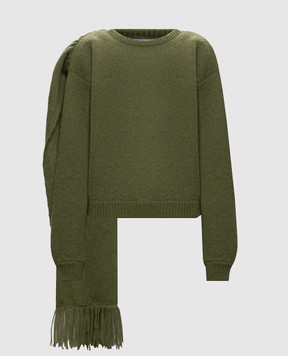 Rowen Rose Green wool sweater with scarf RRK553V2