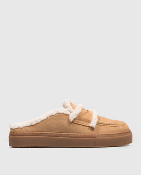 Inuikii Beige suede mules with fur trim 10040170011