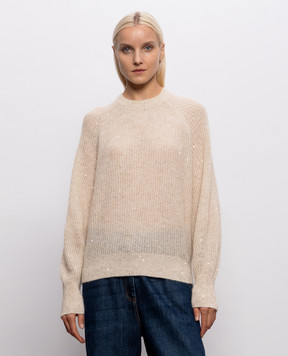 Brunello Cucinelli Beige wool sweater with sequins MPG737800