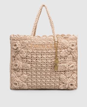 Twinset Beige woven bag with logo embroidery 261TB7510