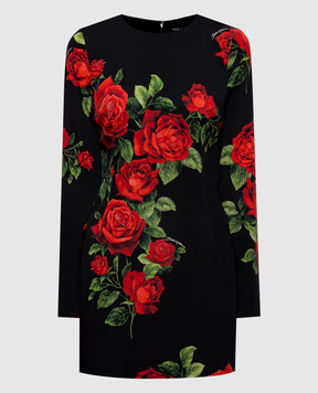 Dolce&Gabbana Black mini dress with printed silk F623STFSA9R