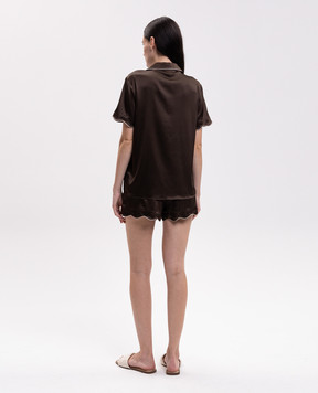 Dore & Rose Brown silk pajamas SCALLOPSILKSHORTSET