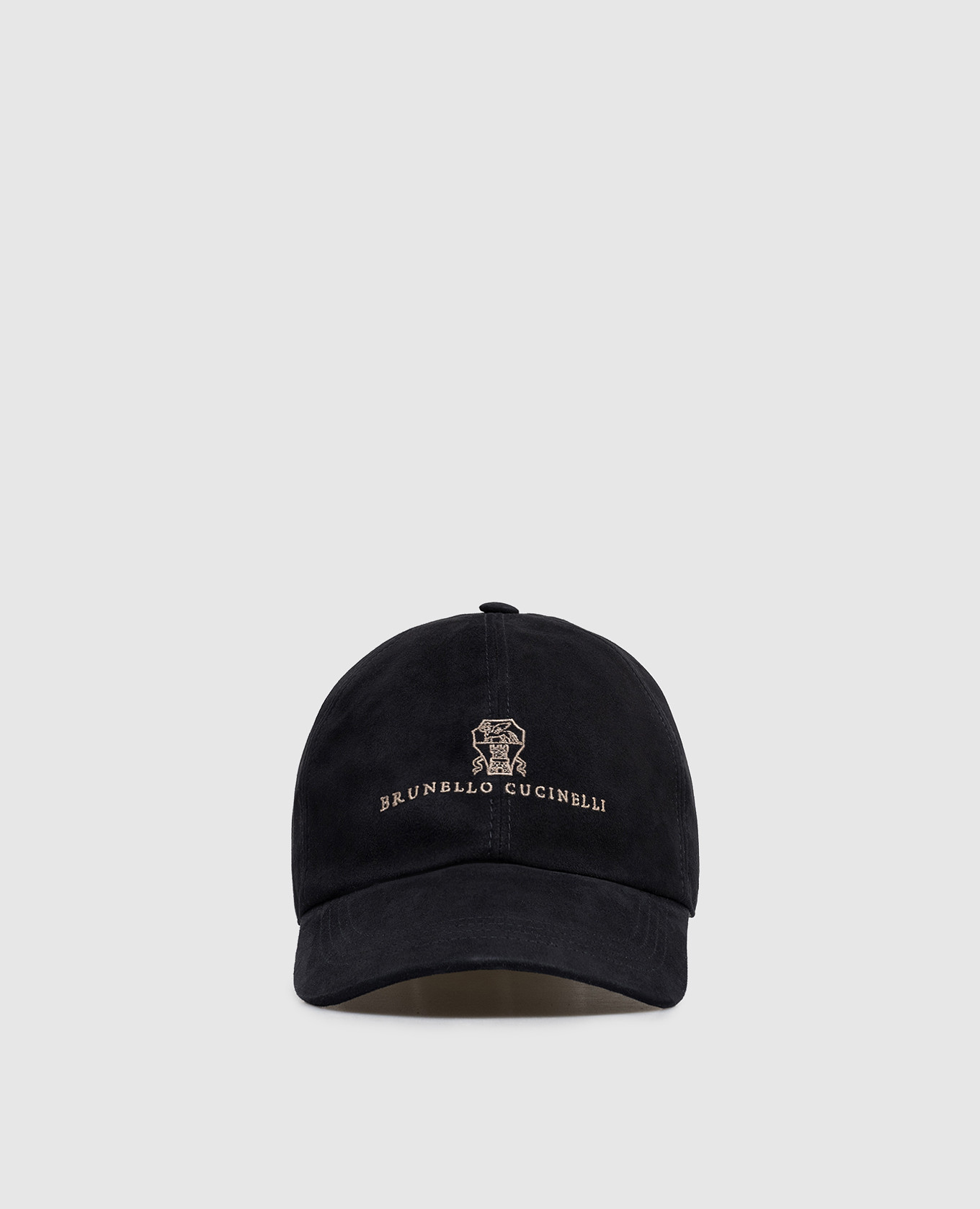Blue suede cap with logo embroidery