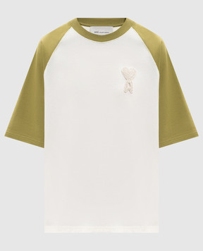 Ami Paris Beige T-shirt with Ami de Coeur patch UTS379726