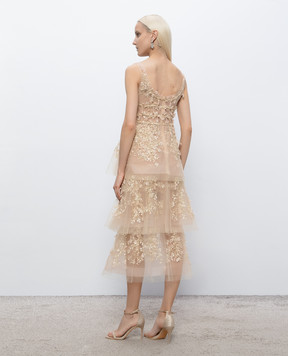 Montsand Beige dress with floral applique D335MIDI