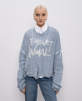 SSHEENA Blue Konfetto sweater with patterned slits 26SSKONFETTOFS26001