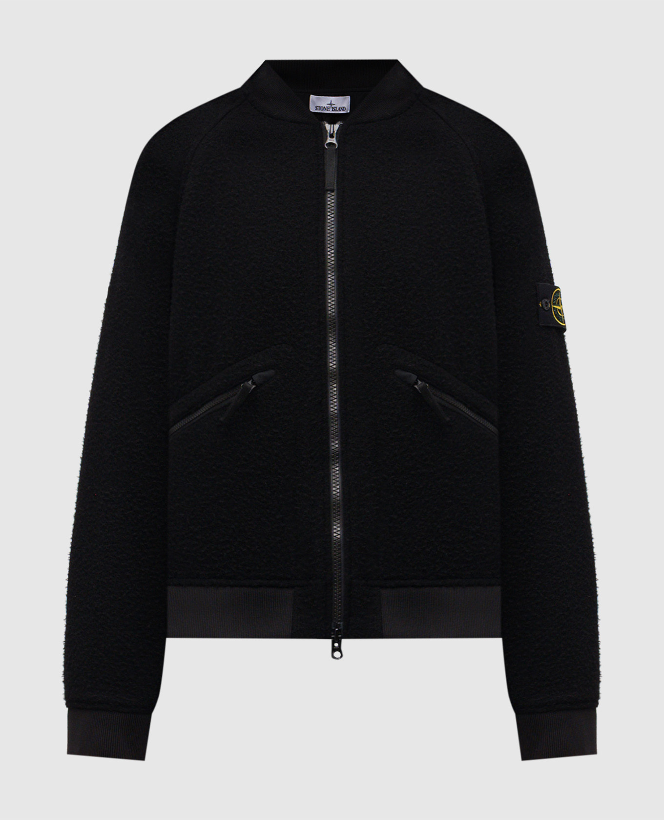 

Black wool bomber jacket with logo Stone Island