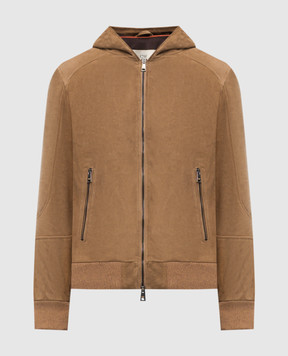 Cashmere&Whiskey Brown suede jacket with hood DF866