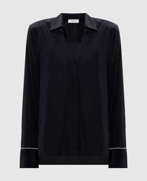 Peserico Blue silk blouse with monil chain A0688307325
