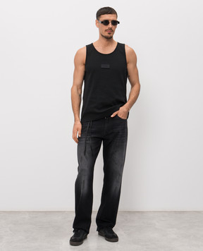 Maison Margiela MM6 Black ribbed T-shirt with logo patch SH0NL0007M20054