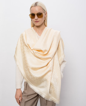 Valentino Toute La V beige silk and wool scarf 9W2EB104HKS