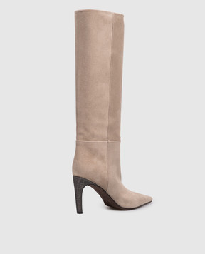 Brunello Cucinelli Beige suede boots with monil chain MZSFC3142