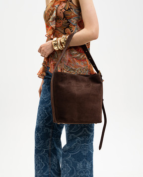 Christian Villa Suede brown bag with embossed logo 06448