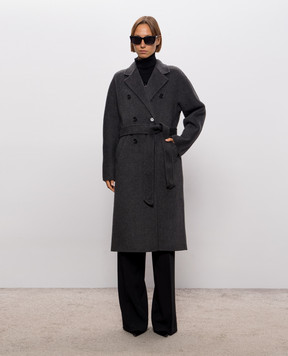 Twinset Grey double-breasted wool coat with metal logo 262TT2470