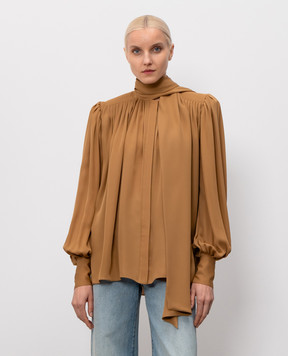 Khaite Vali brown silk blouse with drape 2460338