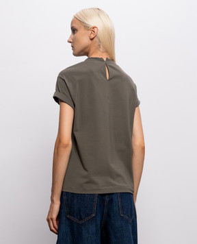 Brunello Cucinelli Khaki T-shirt with monil chain M0T18BD200