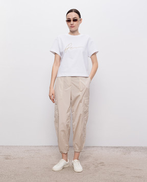 Peserico White T-shirt with embroidery and monil chain S06659J0Q600070