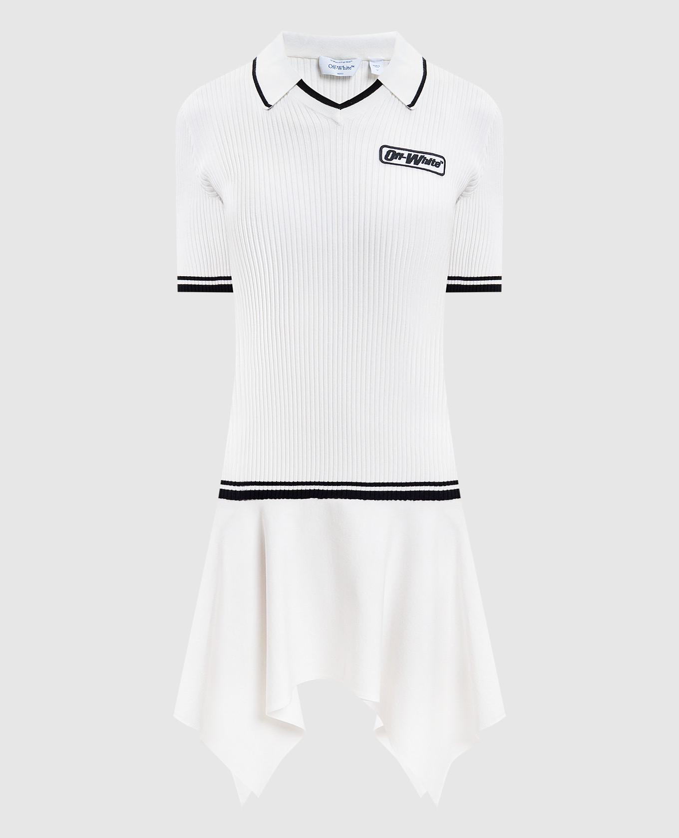 White ribbed logo mini polo dress