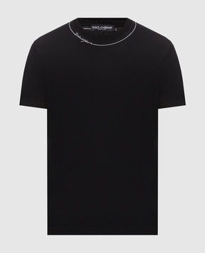 Dolce&Gabbana Black T-shirt with contrast logo embroidery G8RN8ZG7P9O