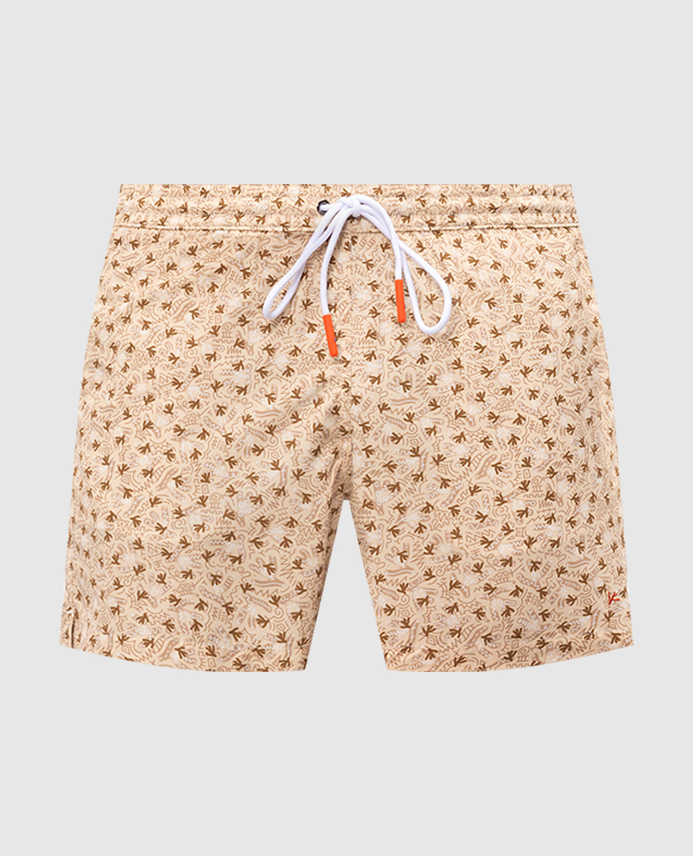 Beige printed swim shorts with embroidered logo