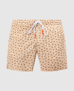 ISAIA Beige printed swim shorts with embroidered logo COSI19BW260
