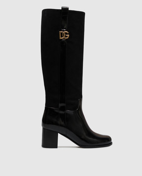 Dolce&Gabbana Black leather boots with monogram logo CU1316A3S68