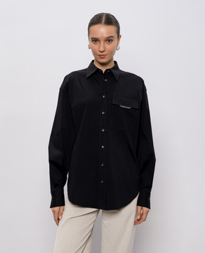 Brunello Cucinelli Black shirt with monil chain M0091MY516