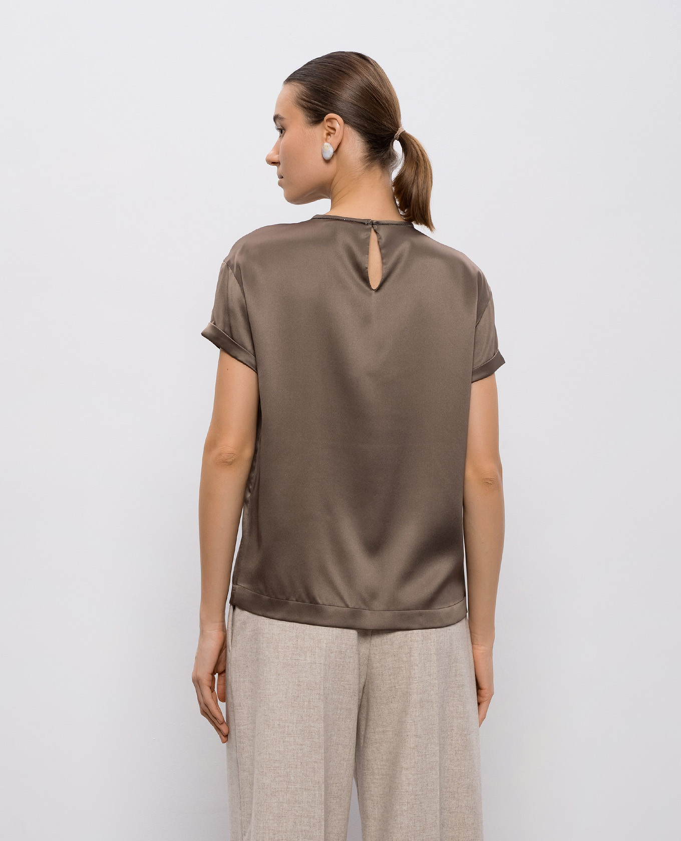Brown silk top with chain Brunello Cucinelli 4