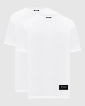 Balmain Set of white T-shirts with logo patch HH1EG000BD61