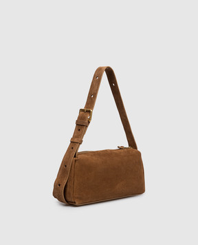 Christian Villa Brown suede cross-body bag with logo embossing 06449