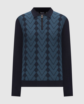 Stefano Ricci Blue wool and silk polo shirt with geometric pattern KE06021P30E26407