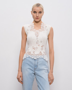 Ermanno Scervino White ribbed top with lace D485L308APEKM