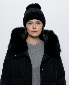 Yves Salomon Black cashmere hat with fox fur pompom 23WAA524XXMACA