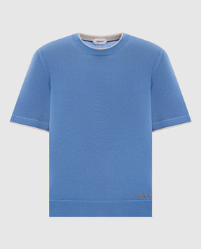 Versace Blue wool T-shirt with logo embroidery 10257221A17823