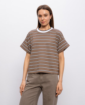 Brunello Cucinelli Brown striped T-shirt with pockets MQ984ES810