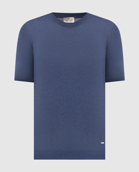 Enrico Mandelli Blue silk T-shirt with logo 3K063A5674