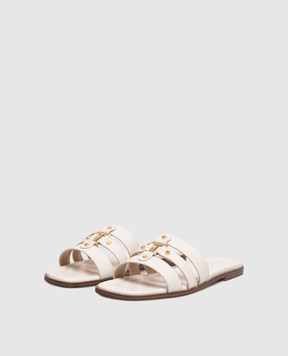 Twinset White leather flip-flops with logo engraving 261TCP038