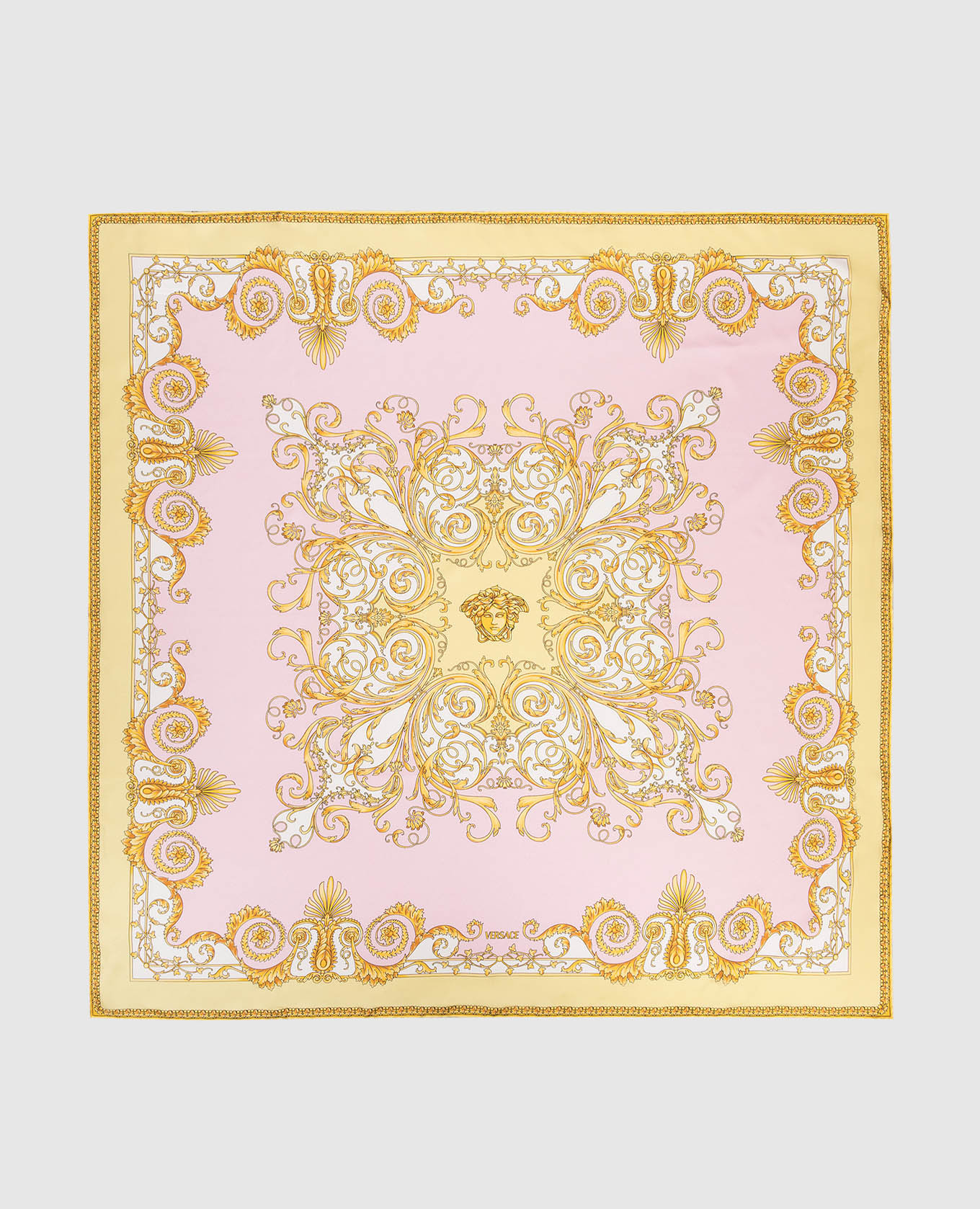 

Pink silk scarf with Baroque print Versace