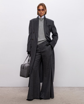 Brunello Cucinelli Grey double-breasted cashmere coat with monil chain MD5039673