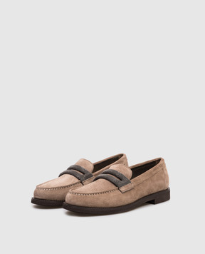 Brunello Cucinelli Brown suede loafers with monil chain MZSFG3237