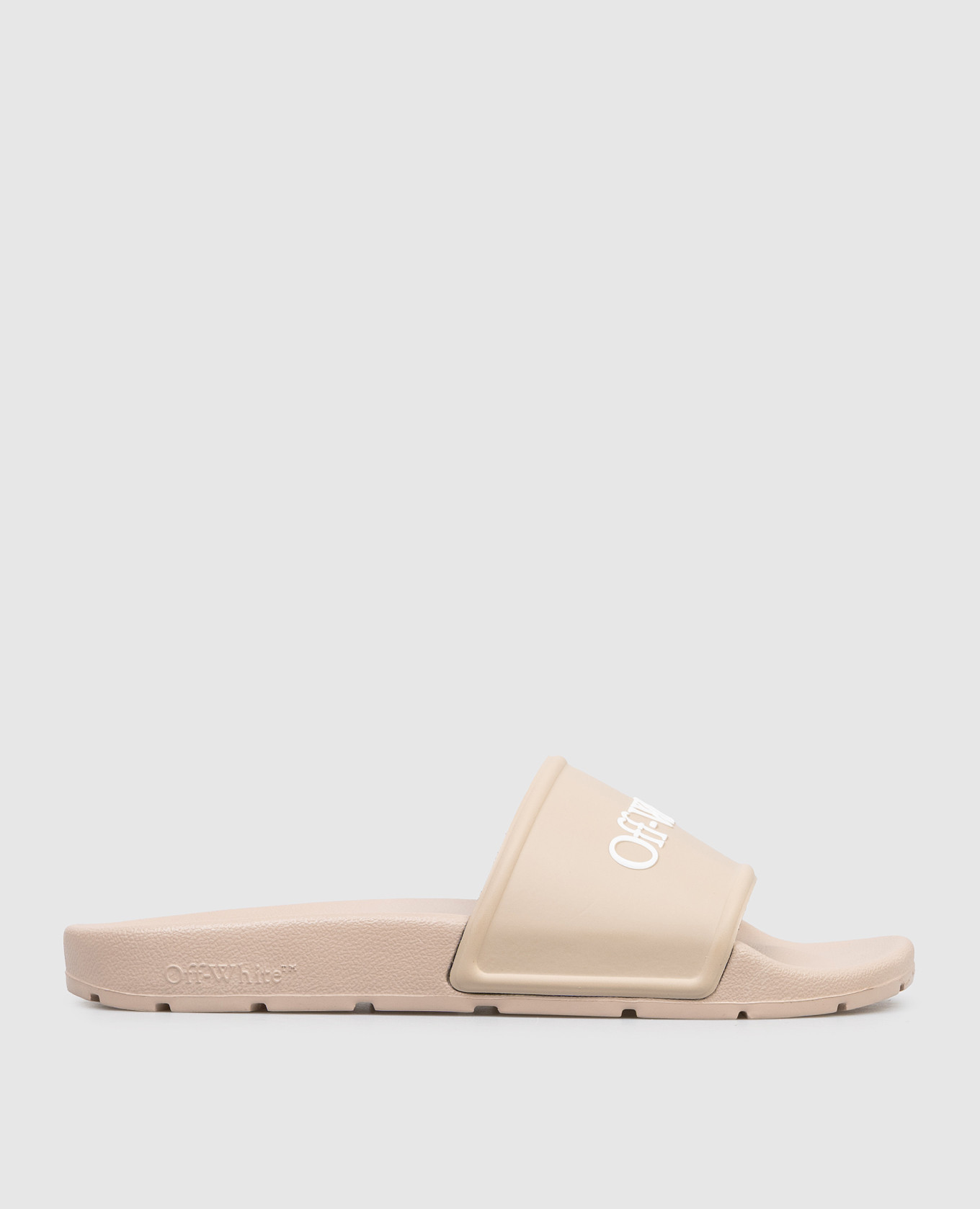 Beige sliders with textured logo