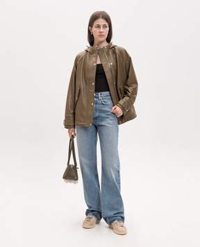 Babe Pay Pls Khaki leather jacket with hood 2116NATUREL